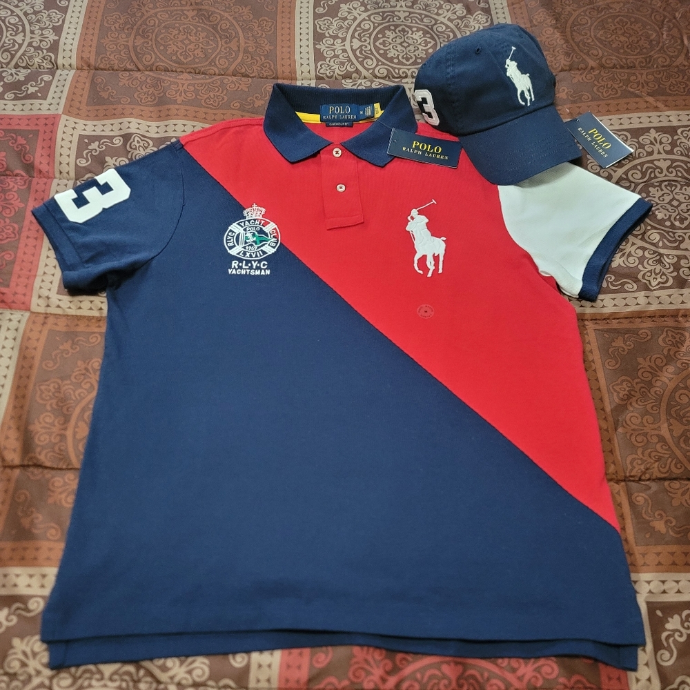 Polo Ralph Lauren Collared Shirt And Hat Set